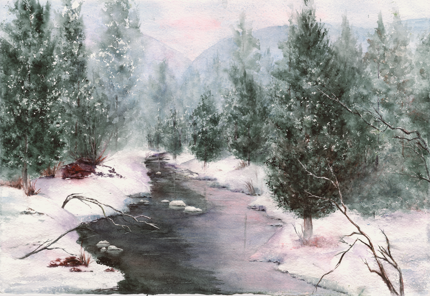 Winter River Scene by Barbara Drayer