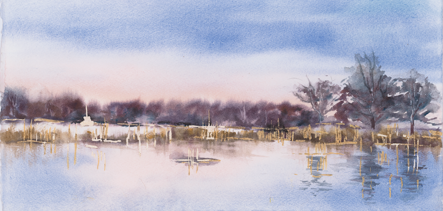 Lavender Lake Scene by Barbara Drayer