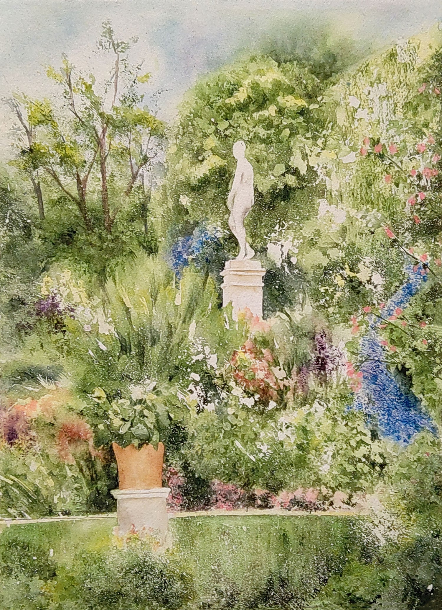 Statue in a Lush Garden by Barbara Drayer